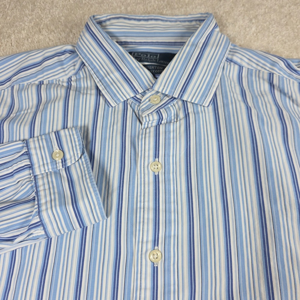 Polo Ralph Lauren Westerton‎ Shirt Mens L Blue White Striped Button-Up Vintage